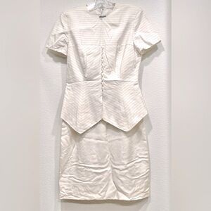 NWOT Vintage TRAVILLA White Geometric Striped Layered Size 8 Knee Length Dress